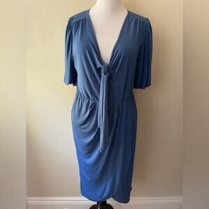Eloquii Plus Size Slate Blue Tie Neck Midi Dress